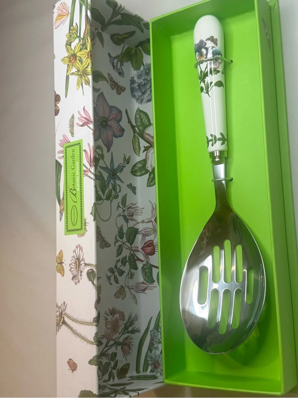 Portmeirion Botanic Garden Slotted Serving Spoon Pansy Purple 10” NIB BG78078